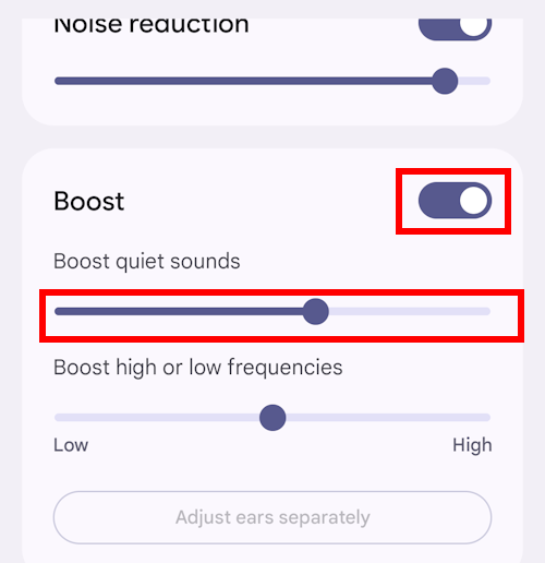 Tap the toggle switch for Boost and use the slider to adjust the volume level